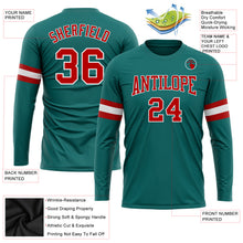 Load image into Gallery viewer, Custom Aqua Red-White Long Sleeve Performance T-Shirt