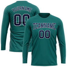 Load image into Gallery viewer, Custom Aqua Navy-White Long Sleeve Performance T-Shirt