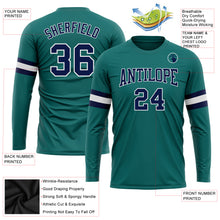 Load image into Gallery viewer, Custom Aqua Navy-White Long Sleeve Performance T-Shirt