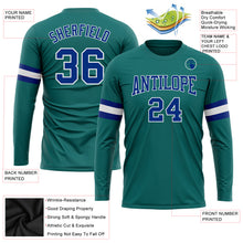 Load image into Gallery viewer, Custom Aqua Royal-White Long Sleeve Performance T-Shirt