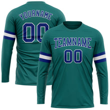 Load image into Gallery viewer, Custom Aqua Royal-White Long Sleeve Performance T-Shirt