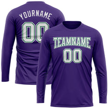 Load image into Gallery viewer, Custom Purple White-Kelly Green Long Sleeve Performance T-Shirt