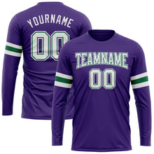 Load image into Gallery viewer, Custom Purple White-Kelly Green Long Sleeve Performance T-Shirt