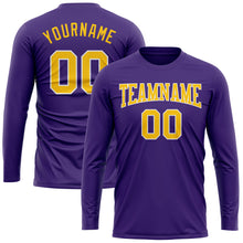 Load image into Gallery viewer, Custom Purple Gold-White Long Sleeve Performance T-Shirt