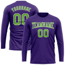 Load image into Gallery viewer, Custom Purple Neon Green-White Long Sleeve Performance T-Shirt