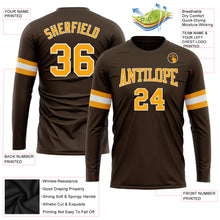 Load image into Gallery viewer, Custom Brown Gold-White Long Sleeve Performance T-Shirt