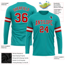 Load image into Gallery viewer, Custom Aqua Red-White Long Sleeve Performance T-Shirt