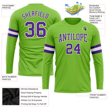 Load image into Gallery viewer, Custom Neon Green Purple-White Long Sleeve Performance T-Shirt