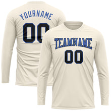 Load image into Gallery viewer, Custom Cream Black-Blue Long Sleeve Performance T-Shirt