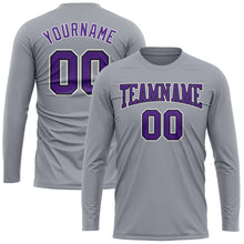 Load image into Gallery viewer, Custom Gray Purple-Black Long Sleeve Performance T-Shirt
