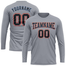 Load image into Gallery viewer, Custom Gray Black Powder Blue-Orange Long Sleeve Performance T-Shirt