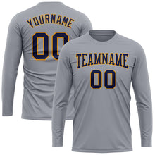 Load image into Gallery viewer, Custom Gray Navy-Gold Long Sleeve Performance T-Shirt