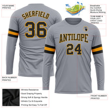 Load image into Gallery viewer, Custom Gray Black-Gold Long Sleeve Performance T-Shirt