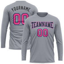 Load image into Gallery viewer, Custom Gray Pink Black-Light Blue Long Sleeve Performance T-Shirt