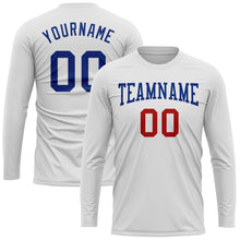 Load image into Gallery viewer, Custom White Royal-Red Long Sleeve Performance T-Shirt