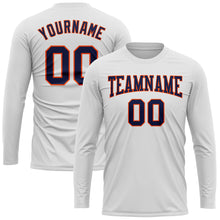 Load image into Gallery viewer, Custom White Navy-Orange Long Sleeve Performance T-Shirt