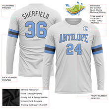 Load image into Gallery viewer, Custom White Light Blue-Steel Gray Long Sleeve Performance T-Shirt