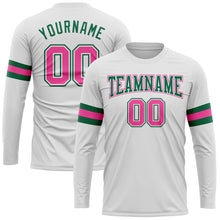 Load image into Gallery viewer, Custom White Pink-Kelly Green Long Sleeve Performance T-Shirt