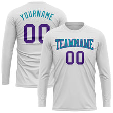 Load image into Gallery viewer, Custom White Purple-Teal Long Sleeve Performance T-Shirt
