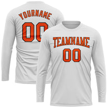 Load image into Gallery viewer, Custom White Orange-Black Long Sleeve Performance T-Shirt