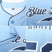 Load image into Gallery viewer, Custom Light Blue Navy-White Authentic Fade Fashion Baseball Jersey