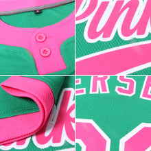 Load image into Gallery viewer, Custom Kelly Green Pink-White Two-Button Unisex Softball Jersey