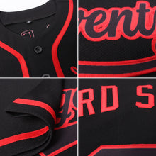 Load image into Gallery viewer, Custom Black Black-Red Authentic Baseball Jersey