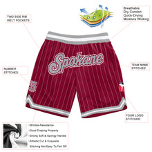 Load image into Gallery viewer, Custom Maroon White Pinstripe Gray-White Authentic Basketball Shorts