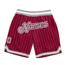 Load image into Gallery viewer, Custom Maroon White Pinstripe Gray-White Authentic Basketball Shorts
