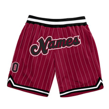 Load image into Gallery viewer, Custom Maroon White Pinstripe Black-White Authentic Basketball Shorts