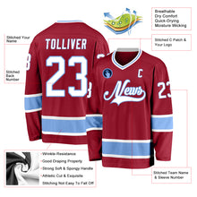 Load image into Gallery viewer, Custom Maroon White-Light Blue Hockey Jersey