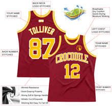 Load image into Gallery viewer, Custom Maroon Gold-White Authentic Throwback Basketball Jersey