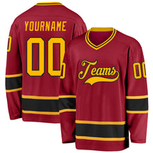 Load image into Gallery viewer, Custom Maroon Gold-Black Hockey Jersey