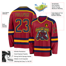 Load image into Gallery viewer, Custom Maroon Navy-Gold Hockey Jersey