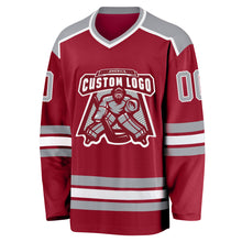 Load image into Gallery viewer, Custom Maroon Gray-White Hockey Jersey