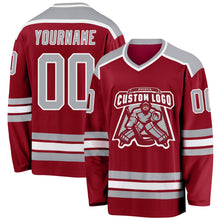 Load image into Gallery viewer, Custom Maroon Gray-White Hockey Jersey