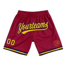 Load image into Gallery viewer, Custom Maroon Gold-Navy Authentic Throwback Basketball Shorts