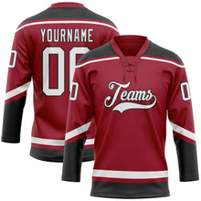 Load image into Gallery viewer, Custom Maroon White-Black Hockey Lace Neck Jersey