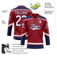 Load image into Gallery viewer, Custom Maroon White-Navy Hockey Lace Neck Jersey
