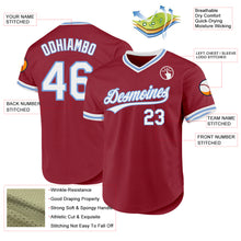 Load image into Gallery viewer, Custom Maroon White-Light Blue Authentic Throwback Baseball Jersey