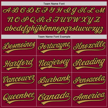 Load image into Gallery viewer, Custom Maroon Black-Old Gold Authentic Throwback Baseball Jersey