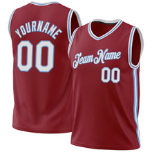 Load image into Gallery viewer, Custom Maroon White-Light Blue Authentic Throwback Basketball Jersey