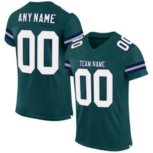 Load image into Gallery viewer, Custom Midnight Green White-Navy Mesh Authentic Football Jersey