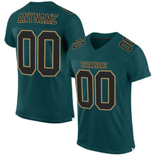 Load image into Gallery viewer, Custom Midnight Green Black-Old Gold Mesh Authentic Football Jersey