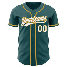 Load image into Gallery viewer, Custom Midnight Green White-Old Gold Authentic Baseball Jersey