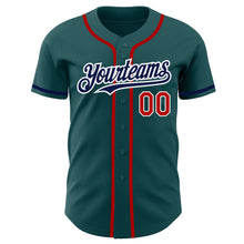 Load image into Gallery viewer, Custom Midnight Green Navy-Red Authentic Baseball Jersey