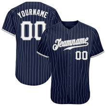 Load image into Gallery viewer, Custom Navy White Pinstripe White-Gray Authentic Baseball Jersey