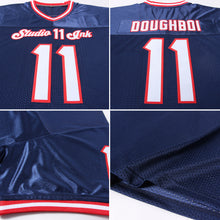 Load image into Gallery viewer, Custom Navy White-Red Mesh Authentic Throwback Football Jersey