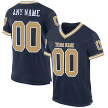 Load image into Gallery viewer, Custom Navy Old Gold-White Mesh Authentic Throwback Football Jersey