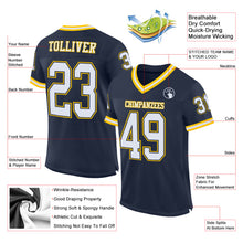 Load image into Gallery viewer, Custom Navy White-Gold Mesh Authentic Throwback Football Jersey